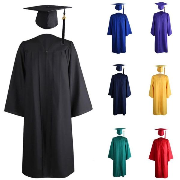 

clothing sets 2021 graduation gown long sleeve university academic dress zip closure plus size robe mortarboard cap, White