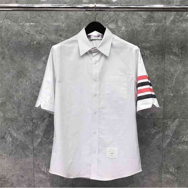 

shirt Fashion TB THOM Brand Shirts Men White Red Black Striped Short Casual Shirt Turn Down Collar Oxford Solid Men's Clothing, White;black