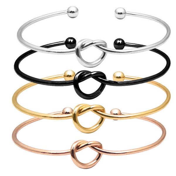 

new 2mm thick love knot opening bracelet women diy simple and versatile, Golden;silver