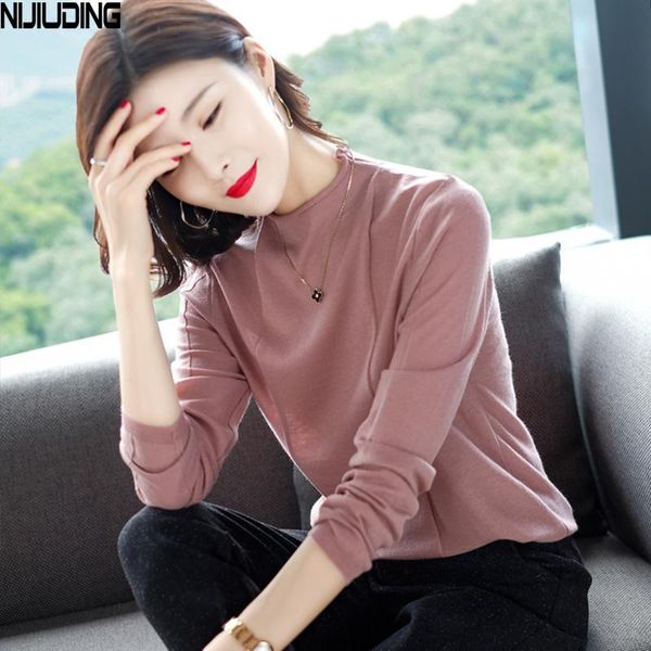 

women's sweaters nijiuding 2021 autumn wool bottoming shirt turtleneck knit loose micro-elastic fashion inner wear solid color pullover, White;black