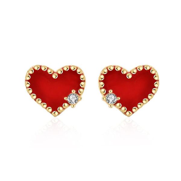 

stud s925 heart-shaped red earrings girl women's zircon jewelry gift, Golden;silver