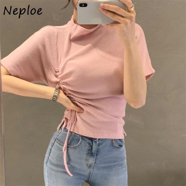 

fashion side drawtsring design slim fit t shirt women o neck pullover long sleeve tees spring ladies wild 210422, White