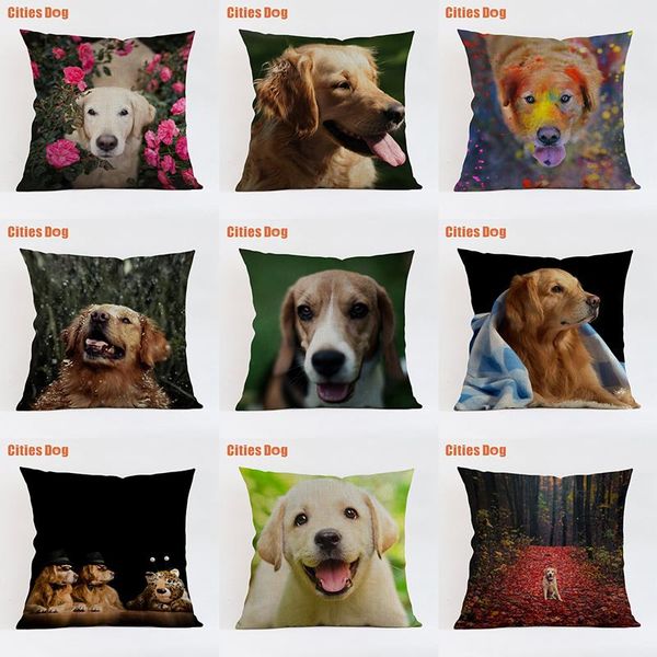 

golden retriever dog decorative cushion cover pillows coussin animal dogs linen decoration car sofa throw pillow cushion/decorative