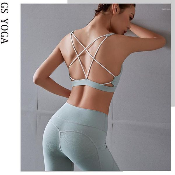 

thin shoulder strap back sports bra women low-cut kink hollow shockproof running yoga vest fitness dance outfit