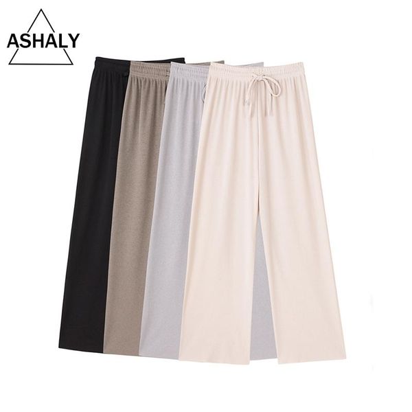 

women's pants & capris summer wide leg for women casual elastic high waist drape 2021 fashion loose long pleated pant trousers, Black;white