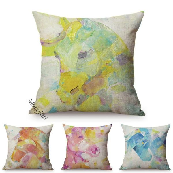 

cushion/decorative pillow abstract horse water color home decoration cushion cover animal graffiti pattern cotton linen square sofa throw pi