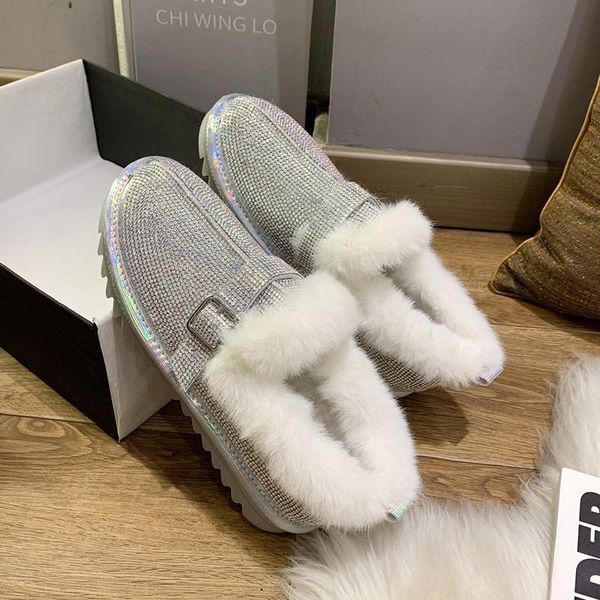 

boots rimocy bling crystal warm long plush snow women luxury rhinestones winter shoes woman flat heels platform botas mujer 2021, Black