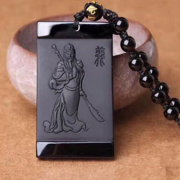 

beautiful natural black obsidian hand carved polyhedron lucky amulet pendant necklace fashion men and women gift jewelry, Black;brown