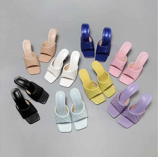 

slippers women's shoes spring and summer fashion square check high-heel sandals, Black