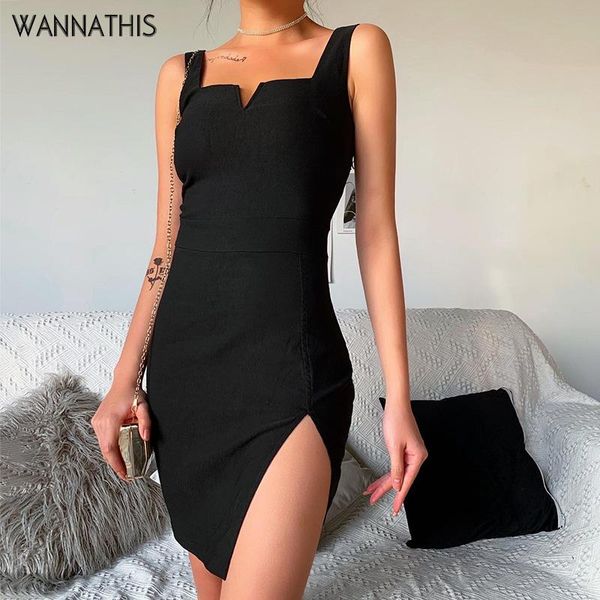 

casual dresses summer black slash neck mini hollow out split hem sleeveless fashion elegant party slim bodycon dress, Black;gray