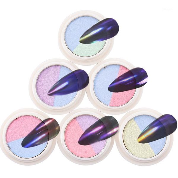 

box double color holographic mirror nail art powder aurora pigment dust manicure tip diy for supply with brush1, Silver;gold