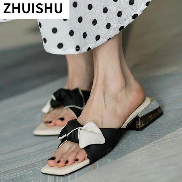 

sandals summer slippers women's fashion square toe pu leather bow outdoor rome for women 2021, Black