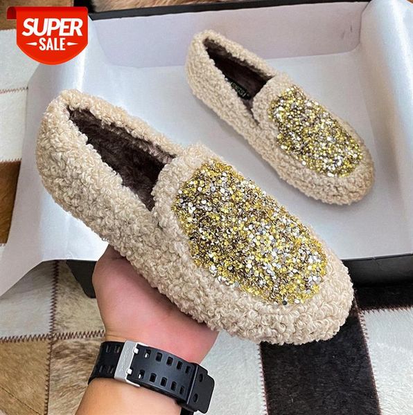 

all-match plush shoes for women, outer wear sequined rhinestone peas women plus velvet size cotton #lb8l