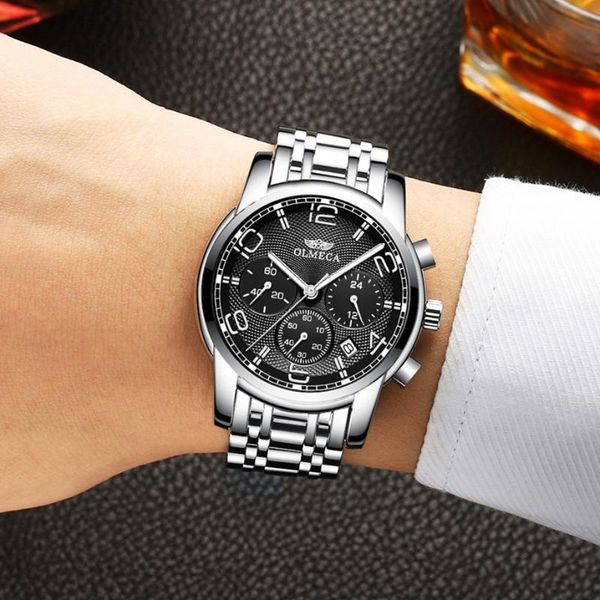 

wristwatches relojes homb luxury men watch full steel business quartz man luminous hands male sport relogio masculino, Slivery;brown