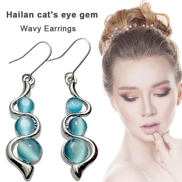 

dangle & chandelier ly cat's eye gem wavy earrings creatives curve for women lady decoration, Silver