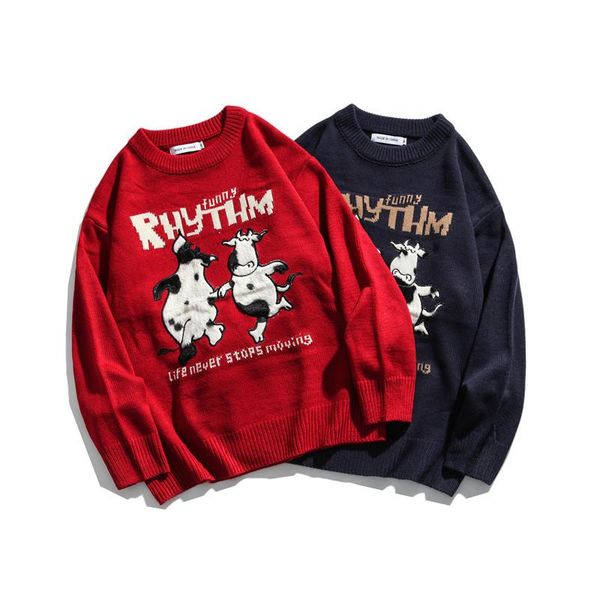 

women's sweaters cow lovely red ins fashion sweater for men and women 2021 autumn / winter round neck lovers korean version, White;black