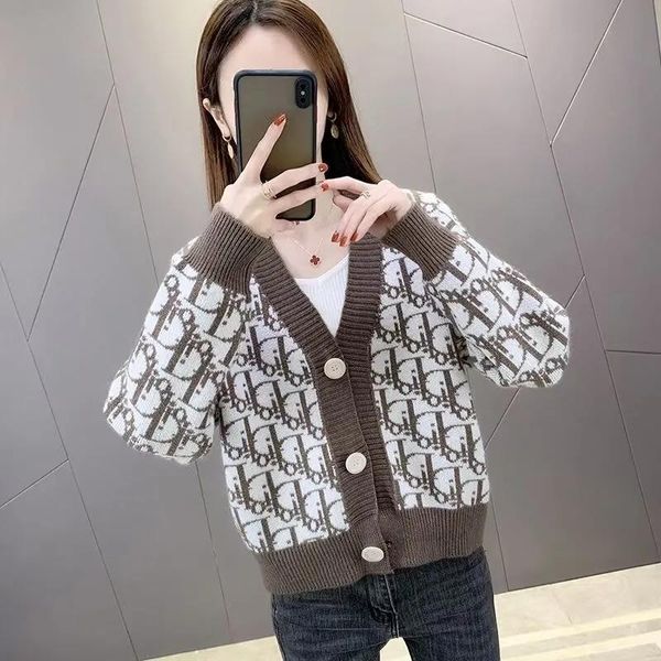 

women's knits & tees spring autumn loose outerwear letter jacquard knitted cardigan female short sweater, White