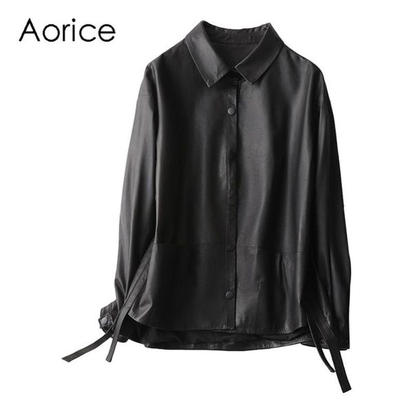 

women's leather & faux aorice winter spring women genuine real sheepskin jacket coats trench suit clothing a20496, Black