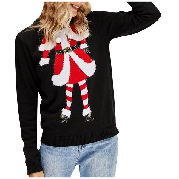

women's sweaters women christmas cute embroidered pattern long sleeve sweater shiny belt gloves knitted winter clothes pull femme hiver, White;black