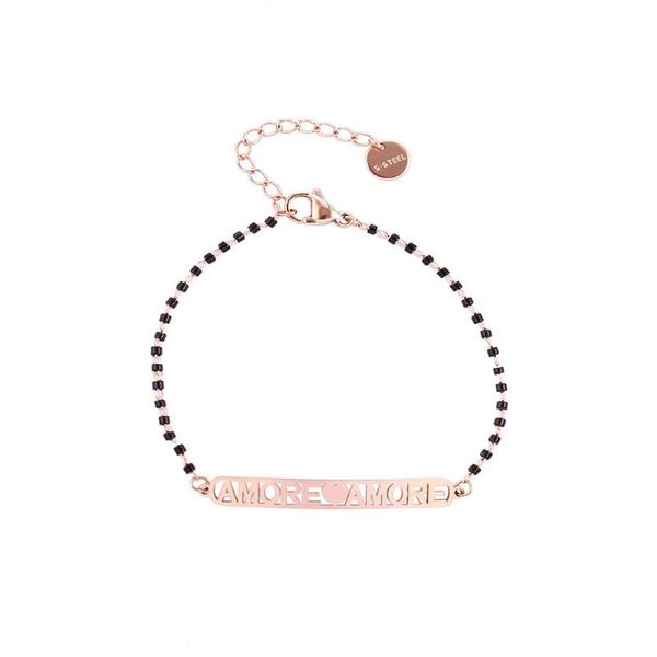 

charm bracelets stainless steel hollow amore bracelet thin black beads chain for women fashion jewelry gift pulsera mujer 2021, Golden;silver