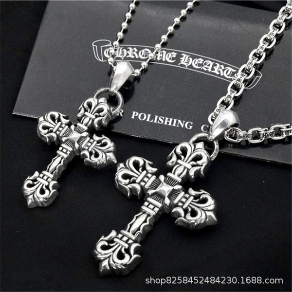 

classic crosin ch ch croquetai silver flame cross pendant fashion punk hip hop lovers necklace letter chain