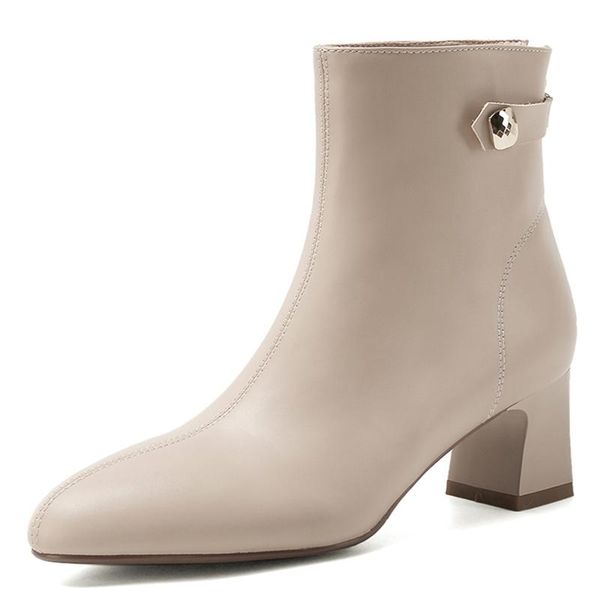 

boots ankle for women elegant fashion shoes autumn winter 2021 short zipper square heels casual big size lady, Black