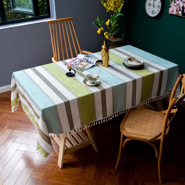 

table cloth striped tassel tablecloth cotton linen dustproof lace nordic kitchen decoration