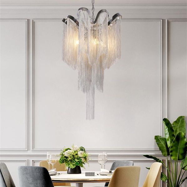 

pendant lamps nordic luxury tassel chain lamp silver gold fringed hanging light fixtures for living dining room home deco