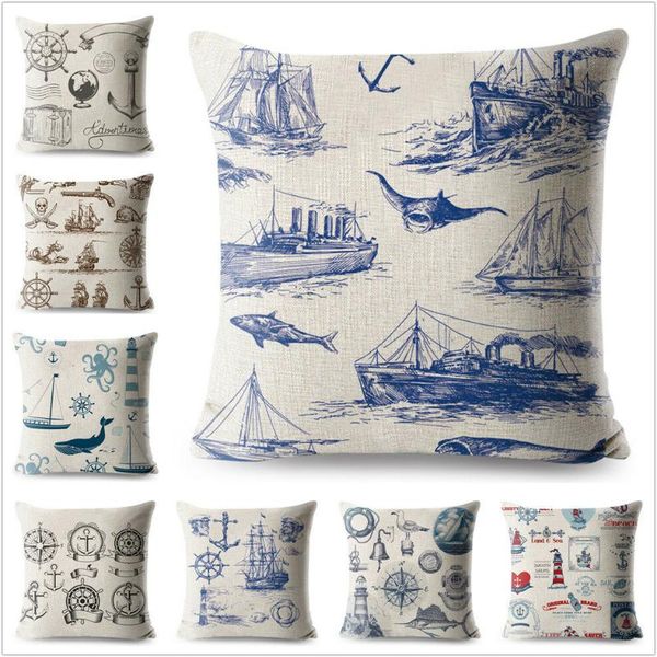 

cushion/decorative pillow navigation lighthouse ship case sailboat rudder printed cushion cover