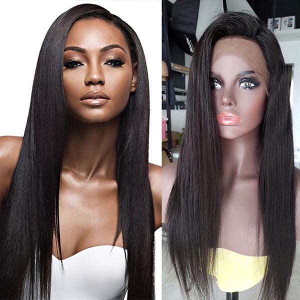 

lace wigs bone straight human hair wig brazilian part pre plucked frontal closure glue, Black;brown