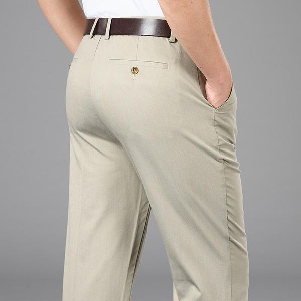

men's pants 2021 spring summer bamboo fiber suit stretch thin high-waist loose straight-leg casual male brand trousers, Black