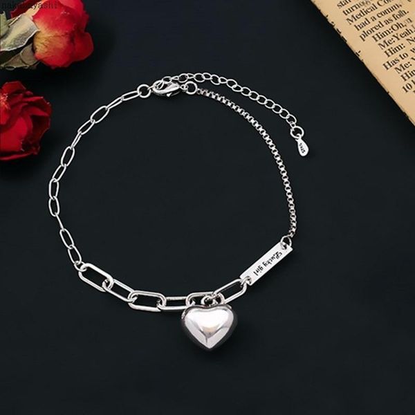 

anklets female simple fashion love heart pendant anklet vintage silver color chain for women summer jewelry metal letter, Red;blue