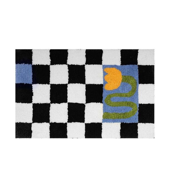 

carpets retro checkerboard living room doormat coffee table black and white lattice carpet bedroom bath non-slip absorbent floor mat
