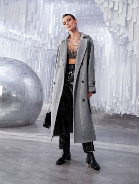 

double breasted raglan sleeve belted overcoat 815u#, Black