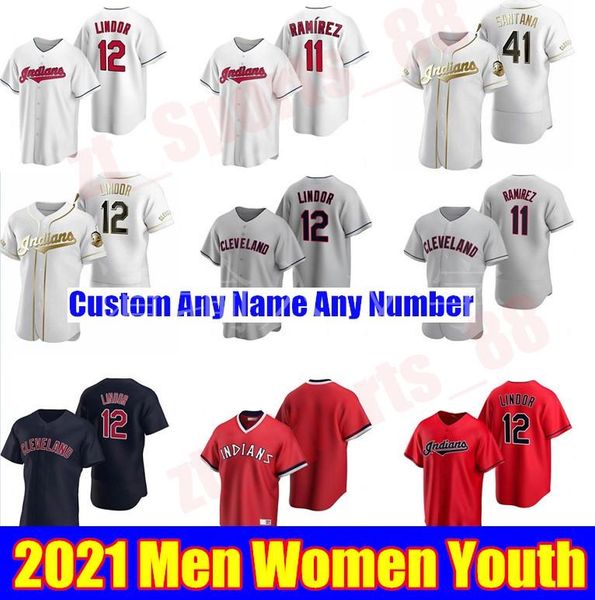 

2021 cleveland men women kids baseball jerseys jose ramirez roberto perez shane bieber franmil reyes oscar mercado clevinger indians jersey, Blue;black