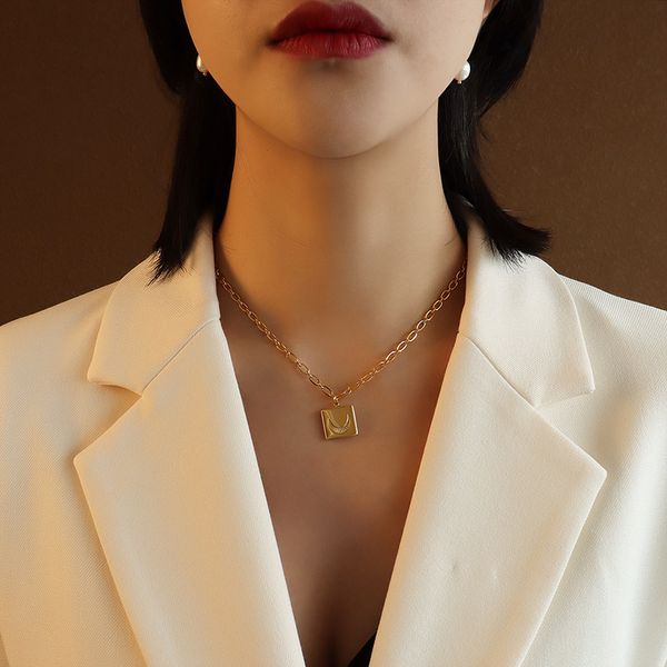 

square shape moon inside handmade diy necklace titanium steel gold necklaces & pendants for womens pendant jewelry p999, Silver