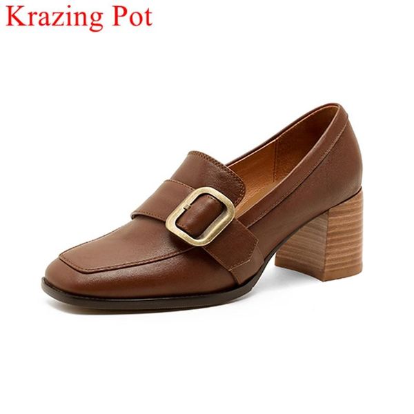 

dress shoes krazing pot 2021 cow leather vintage high heels concise office lady shallow slip on autumn casual women pumps l02, Black