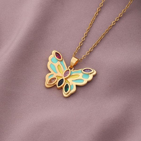 

pendant necklaces summer women suitable size vintage insect yellow blue colors moissanite butterfly lover kawaii dainty luxury neck chains, Silver