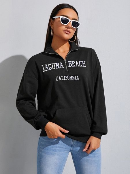 

letter embroidery half zip drop shoulder sweatshirt z4iw#, White;black