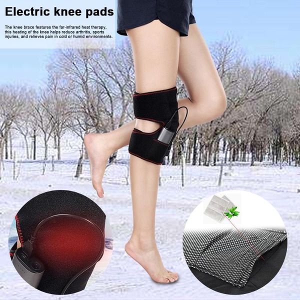 

elbow & knee pads heat therapy brace wrap heating pad compress for sprains cramps joint pain arthritis relief, Black;gray