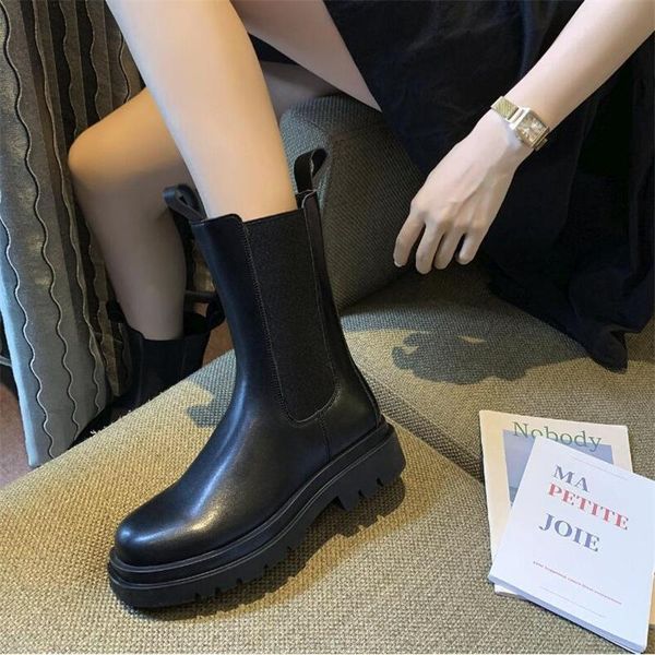 

boots black platform women leather girls winter shoes for autumn fashion of the