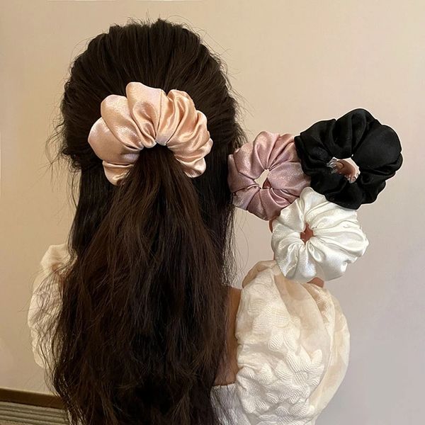 

bird's nest hair claw women ponytail holder hair bun buckle clip solid color satin hair accessories headwear, Slivery;white