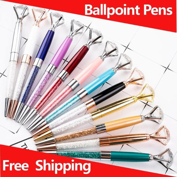 

ballpoint pens big diamond crystal pen gem ring wedding metal ball magical advertising marker gift custom logo, Blue;orange