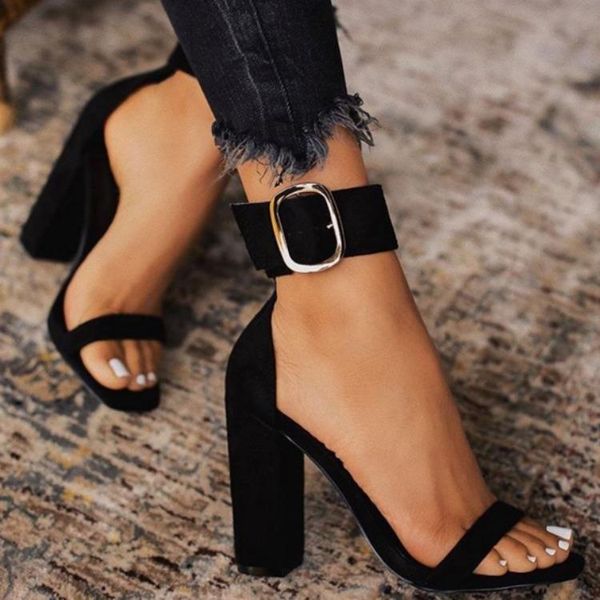 

dress shoes fashion large size black thick heel one line buckle ultra high versatile sandals women