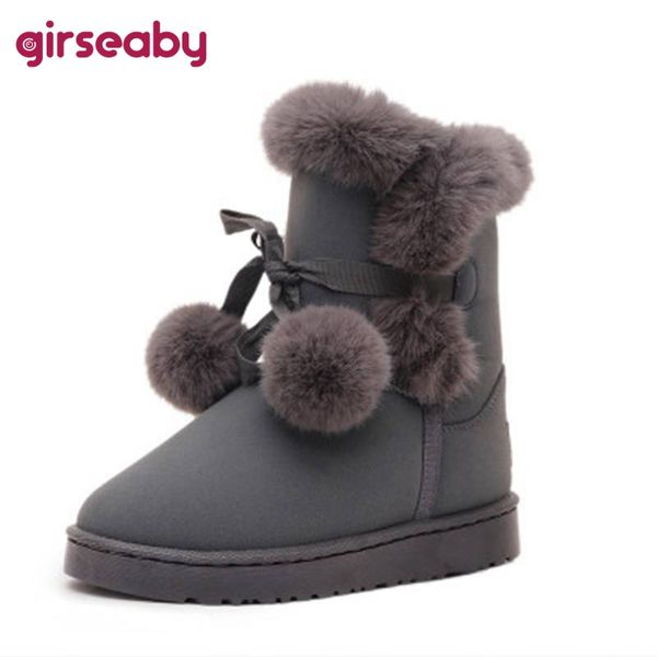 

women mid-calf snow winter's boots round toe flat with fur plush anti slip pull on riband size 35-41 casual winter, Black