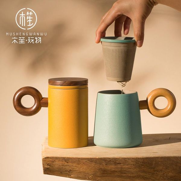 

mugs simple tea cup water separation filter frosted ceramic mark mug cups