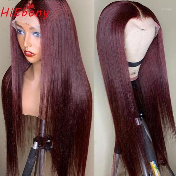 

hiebony preplucked remy human hair lace front wigs burgundy straight 180% density 13x6 glueless frontal with baby hair1, Black;brown