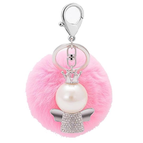 

design fashion angel fur hair alloy key ring hanging plush ball ornaments keychain gift for adults hooks & rails