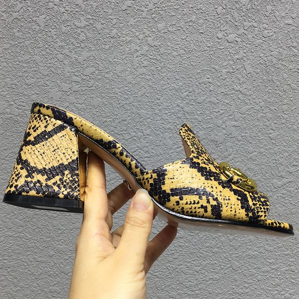 

fashion high heel slipper women sandals genuine leather sole womens shoes denim blue big size 35-42 hoof heels slippers sandal, Black