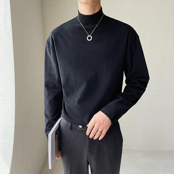 

men's t-shirts men turtleneck long sleeve loose casual comfortable bottom t-shirt office korean fashion tees shirts man tshirt 6 colors, White;black